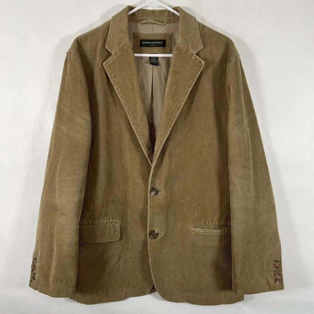 Banana Republic Corduroy Blazer Mens Size Large Tan Brown Three Button Lined